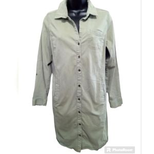 J. Jill Dress Size 10 Petite, Button Down Army Green Collared Casual Knee Length
